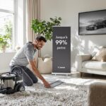 Professional cleaning rug in sunny Montreal living room, dry-cleaning in action