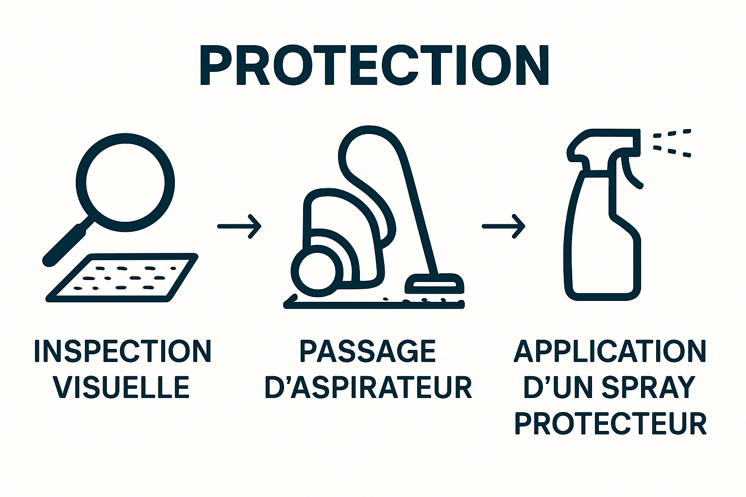 Infographie des trois étapes clefs de l'entretien moquette