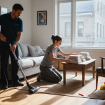 Une équipe de ménage s’occupe du rangement et du nettoyage d’un appartement à Montréal.