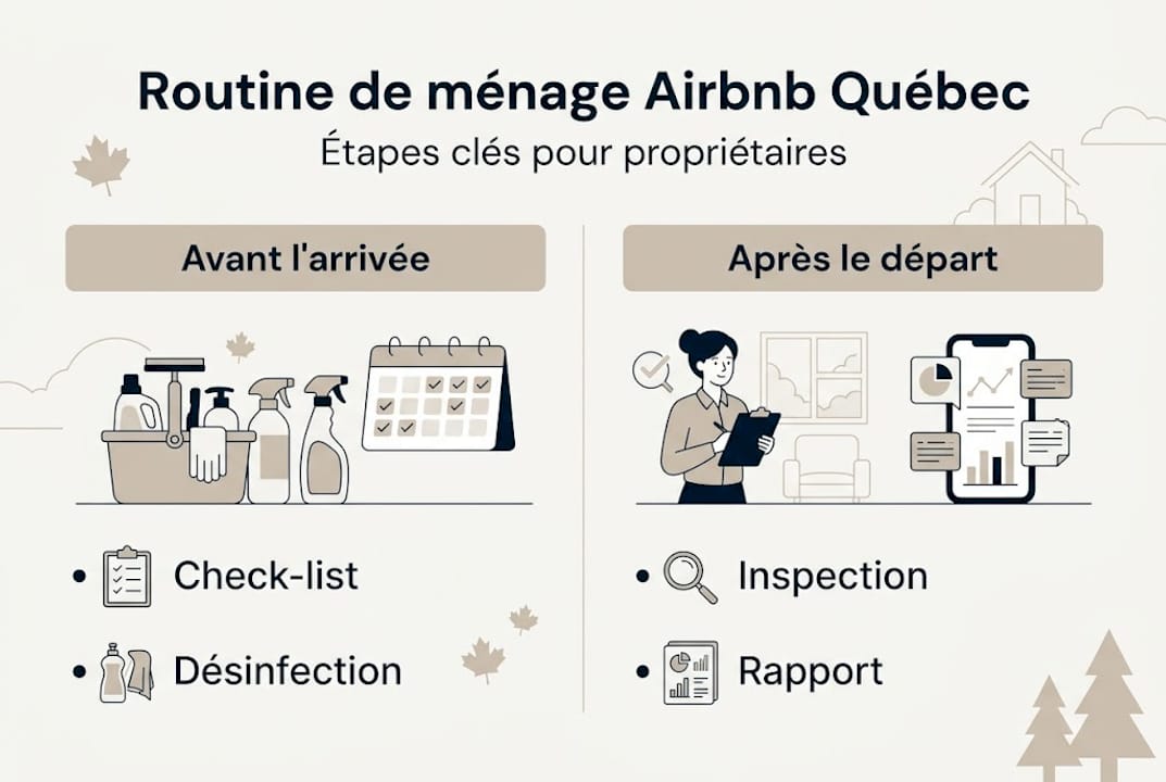Guide visuel pour une routine de ménage efficace dans un logement Airbnb au Québec