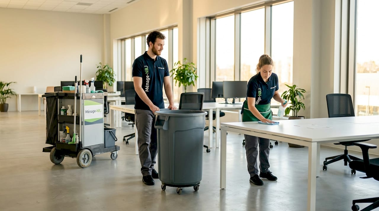 Notre équipe s'occupe du nettoyage de votre espace de travail lumineux et moderne, pour un environnement toujours impeccable.